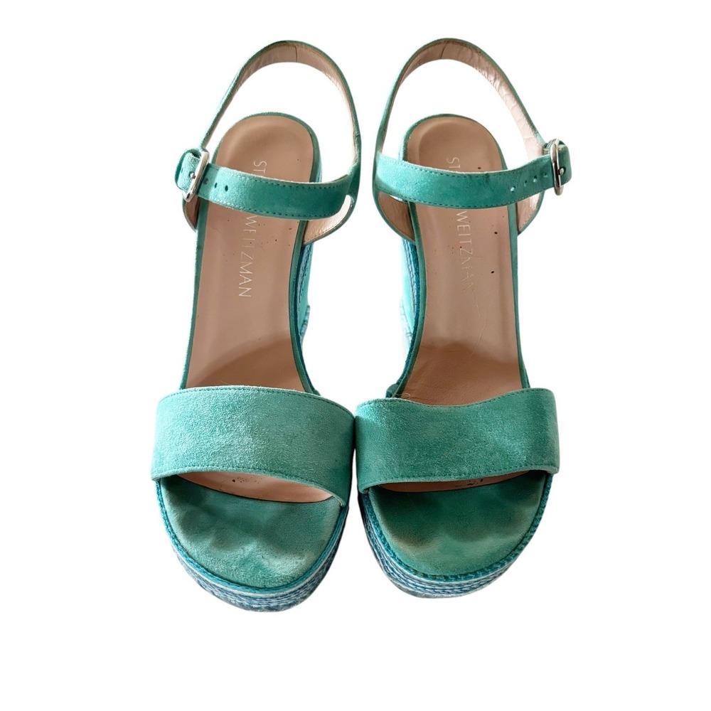 STUART WEITZMAN Island Suede Turquoise Embellished Rope Wedge Sandals Size 8 - Picture 5 of 10